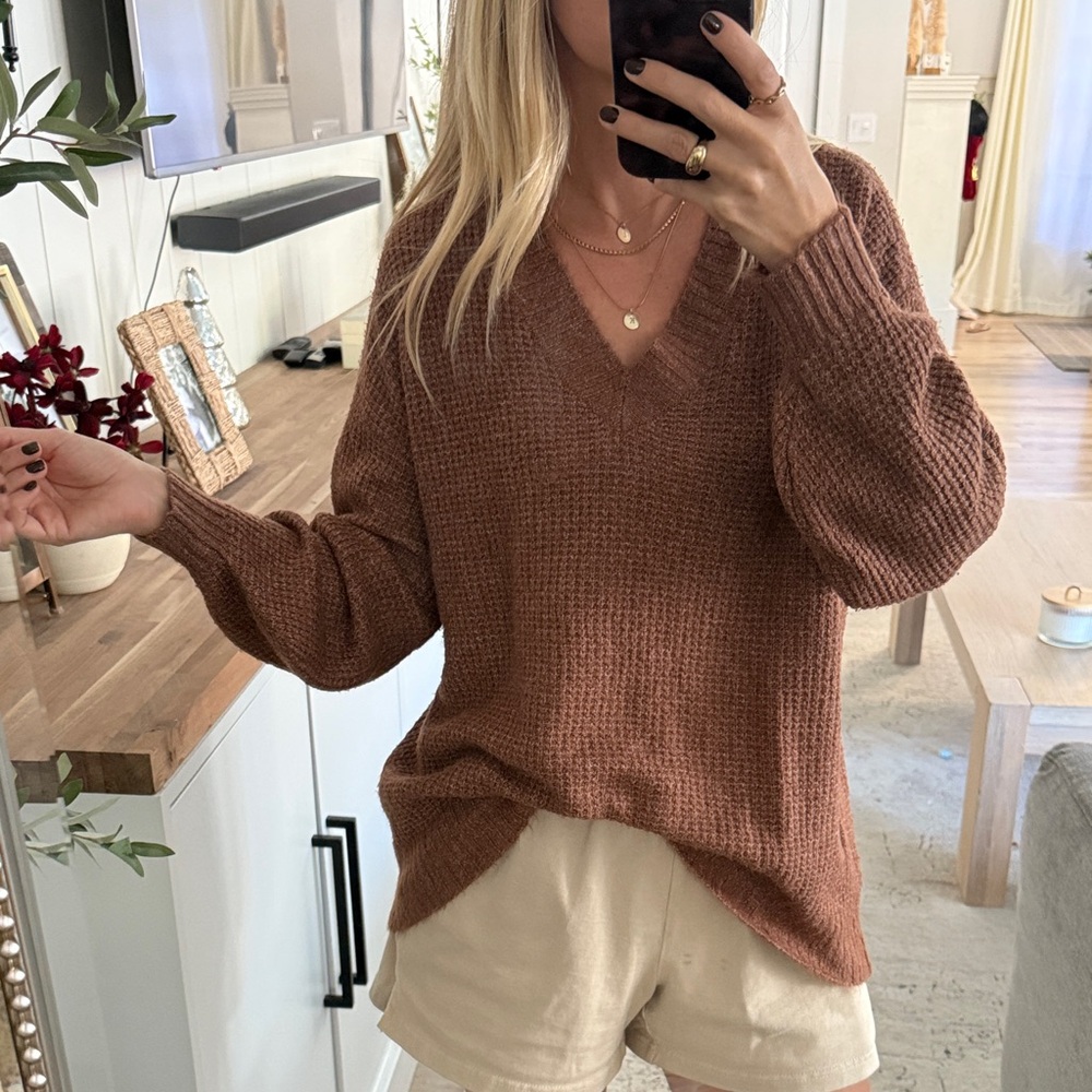 American Eagle Outfitters Brown V-Neck Sweater